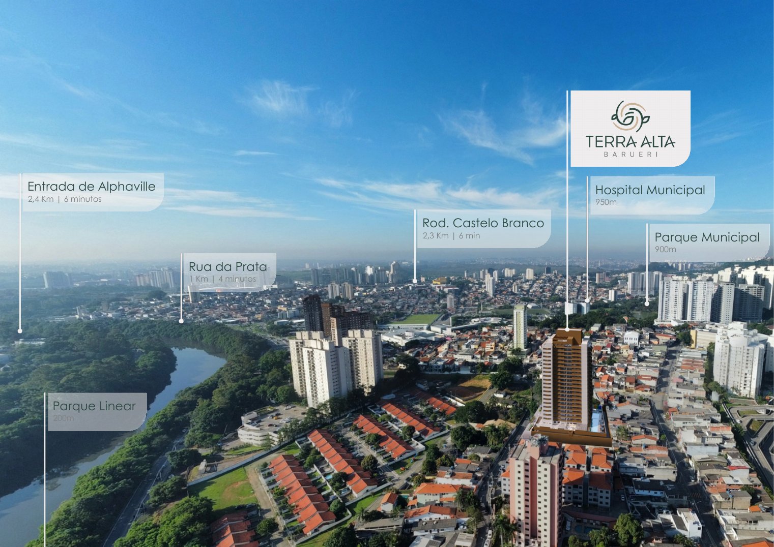 Mapa com pontos de interesse próximos ao Terra Alta